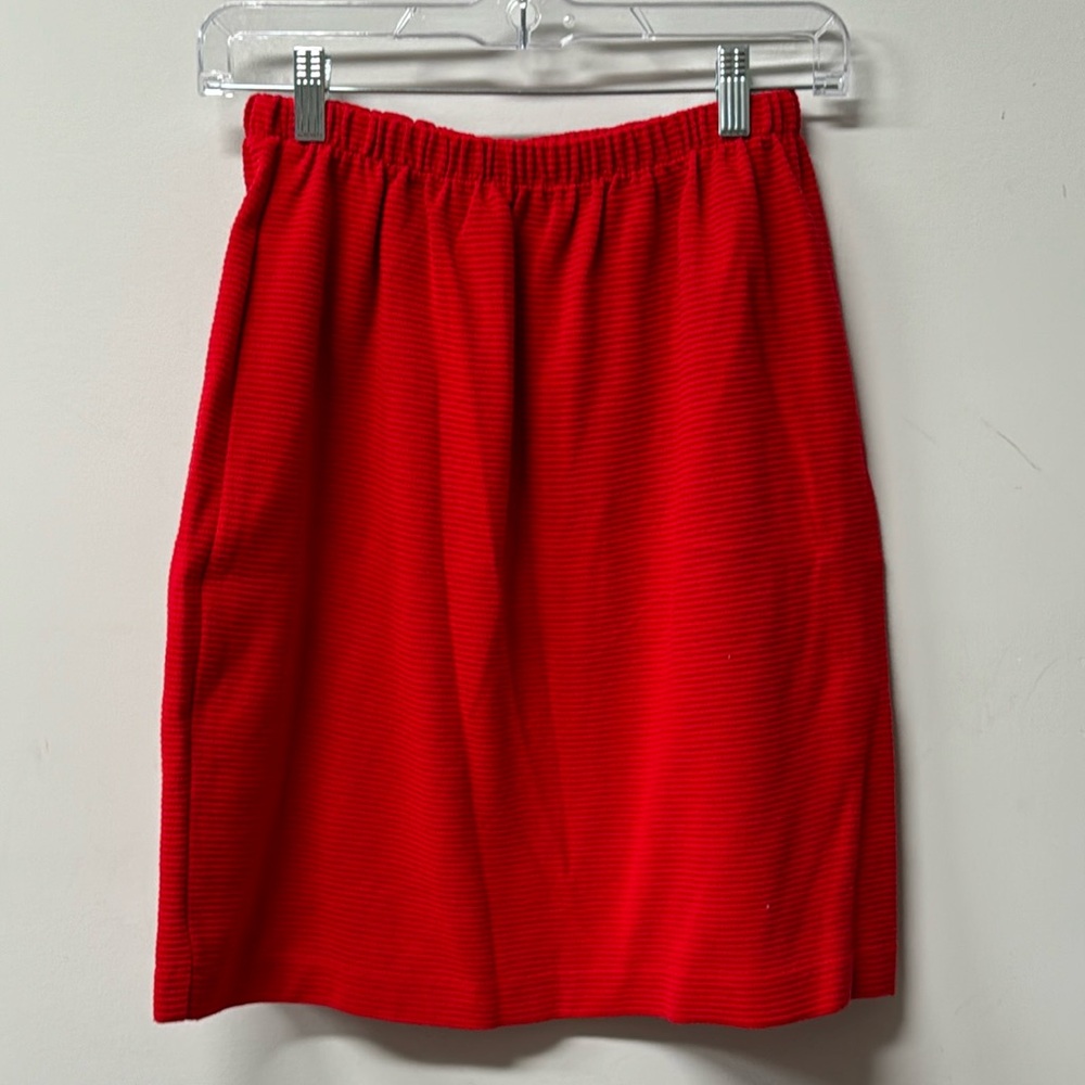 Ann Travis Knit Skirt Textured Pencil Skirt Mini Red Women's Holiday Christmas